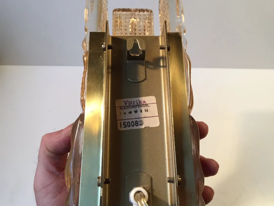 Clearance Pamono Danish Modern Sunburst Sconce in Amber Glass & Brass from Vitrika, 1960s