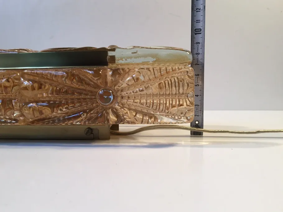 Clearance Pamono Danish Modern Sunburst Sconce in Amber Glass & Brass from Vitrika, 1960s