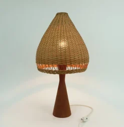 Clearance Pamono Danish Modern Table Lamp in Teak and Rattan, 1960s