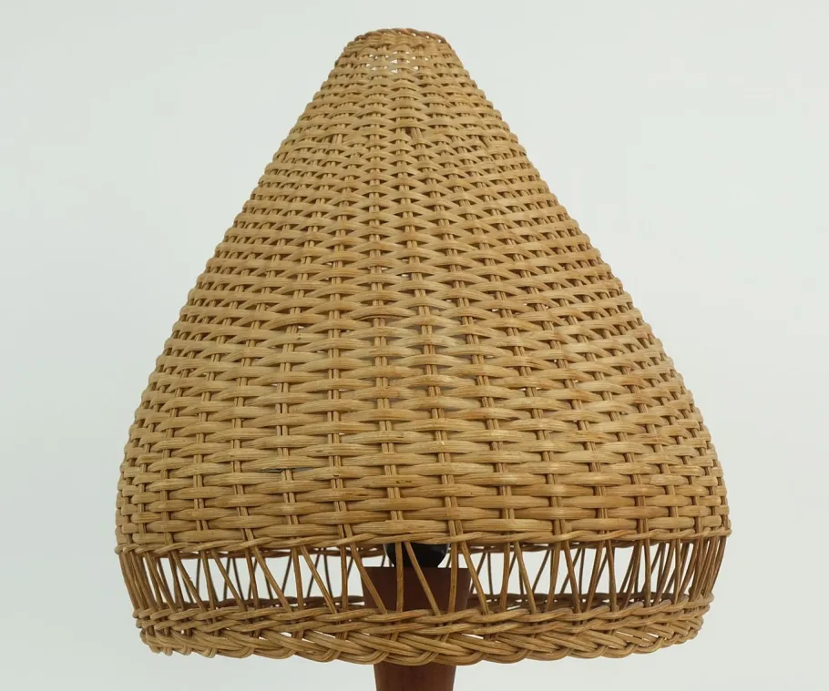 Clearance Pamono Danish Modern Table Lamp in Teak and Rattan, 1960s