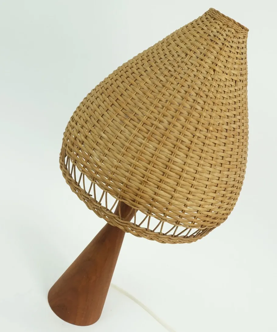 Clearance Pamono Danish Modern Table Lamp in Teak and Rattan, 1960s