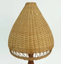 Clearance Pamono Danish Modern Table Lamp in Teak and Rattan, 1960s