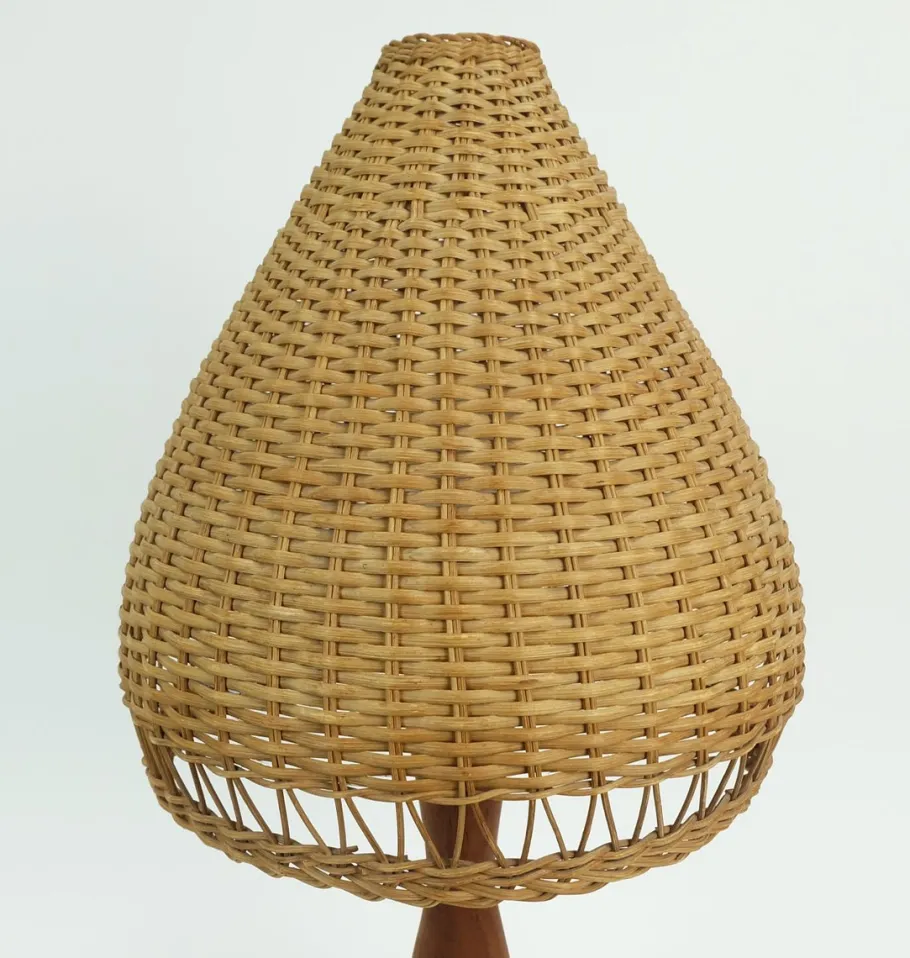 Clearance Pamono Danish Modern Table Lamp in Teak and Rattan, 1960s