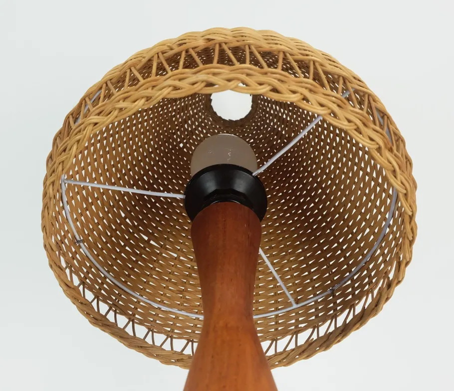 Clearance Pamono Danish Modern Table Lamp in Teak and Rattan, 1960s
