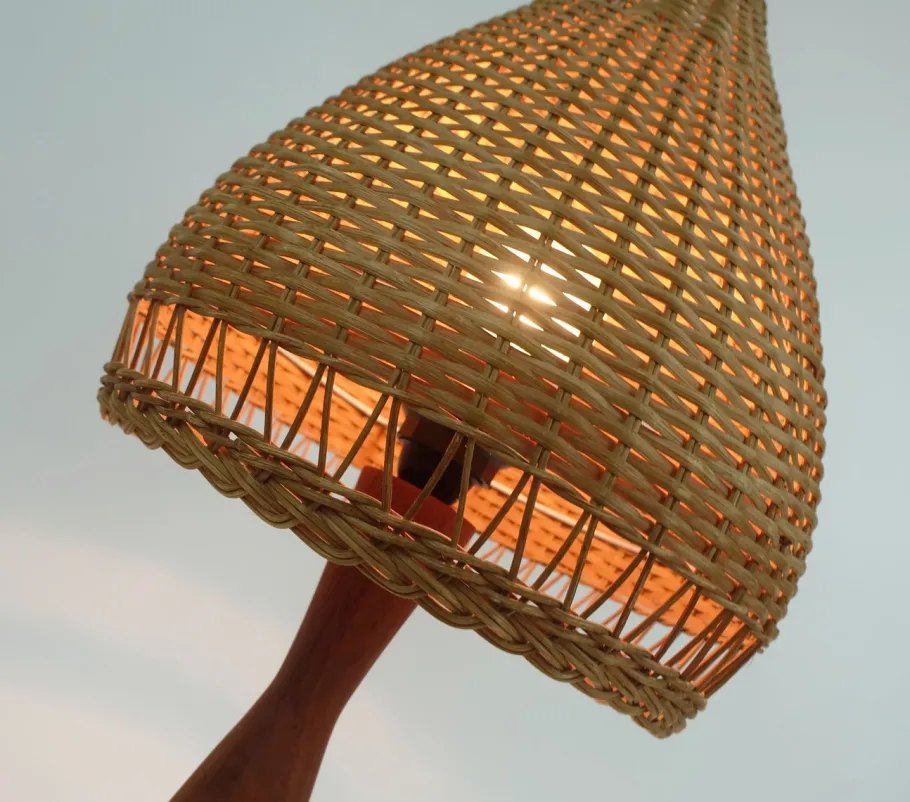 Clearance Pamono Danish Modern Table Lamp in Teak and Rattan, 1960s