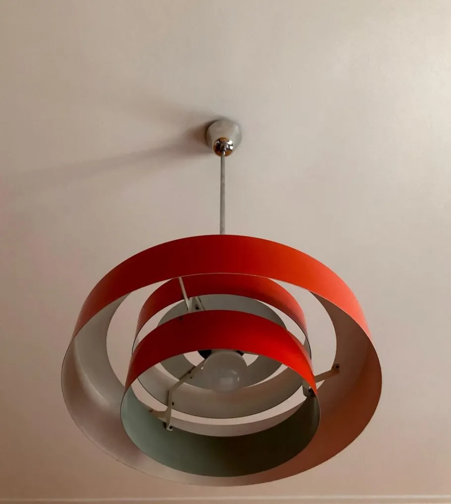 New Pamono Danish Red Equator Lamp by Jo Hammerborg, 1968