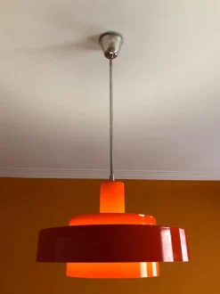 New Pamono Danish Red Equator Lamp by Jo Hammerborg, 1968