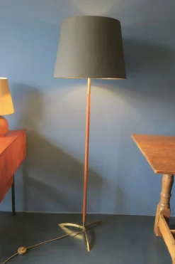 Discount Pamono Danish Teak Floor Lamp with Brass Tripod Foot, 1960s