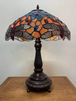 Clearance Pamono Decorative Tiffany Style Lamp with Orange Dragonfly Stained Glass Shade