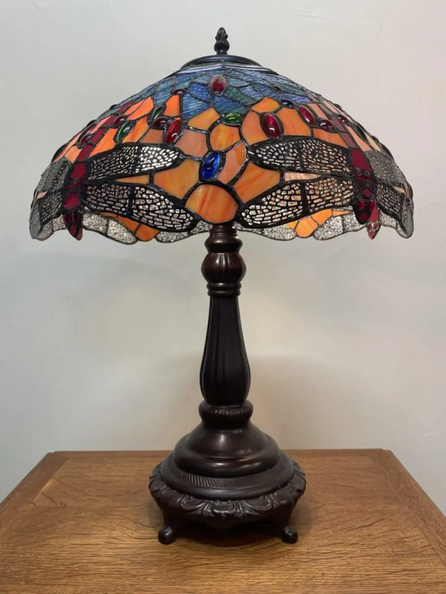 Clearance Pamono Decorative Tiffany Style Lamp with Orange Dragonfly Stained Glass Shade