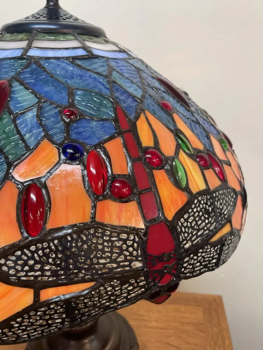 Clearance Pamono Decorative Tiffany Style Lamp with Orange Dragonfly Stained Glass Shade