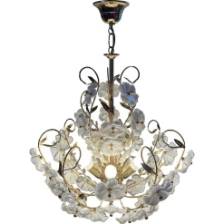 Hot Pamono Dew and Gold Murano White Flowers Chandelier, 1980s