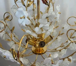 Hot Pamono Dew and Gold Murano White Flowers Chandelier, 1980s