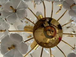Hot Pamono Dew and Gold Murano White Flowers Chandelier, 1980s
