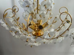Hot Pamono Dew and Gold Murano White Flowers Chandelier, 1980s
