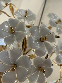 Hot Pamono Dew and Gold Murano White Flowers Chandelier, 1980s