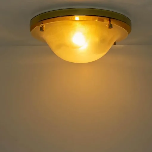 Best Pamono Domed Brass and Frosted Glass Flush Mount attributed to Hillebrand, 1960s