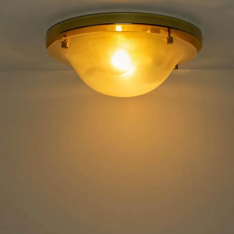 Best Pamono Domed Brass and Frosted Glass Flush Mount attributed to Hillebrand, 1960s