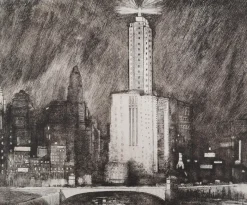 Pamono Donald Shaw Maclaughlan, Chicago, The Wacker Drive, 1931, Original Signed Etching