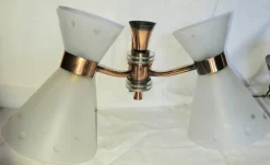 Sale Pamono Double Diabolo Glass and Copper Sconces, 1950s, Set of 2