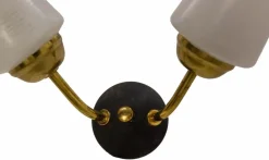 Sale Pamono Double Sconces in Glass Black & Golden Metal in the style of Arlus, France, 1960, Set of 2