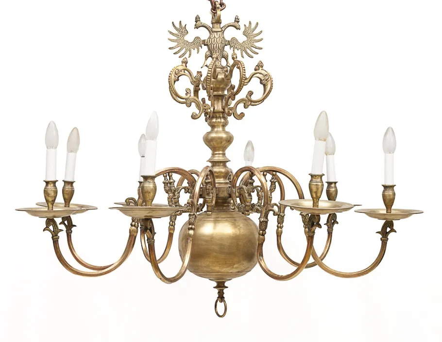 New Pamono Dutch Brass 8-Light Chandelier