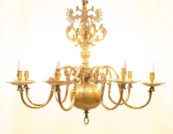 New Pamono Dutch Brass 8-Light Chandelier