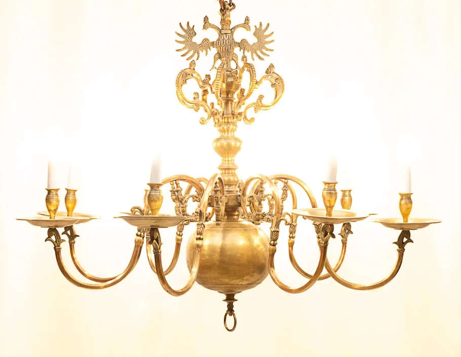New Pamono Dutch Brass 8-Light Chandelier