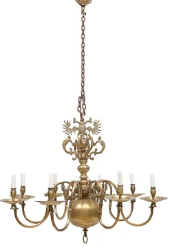 New Pamono Dutch Brass 8-Light Chandelier