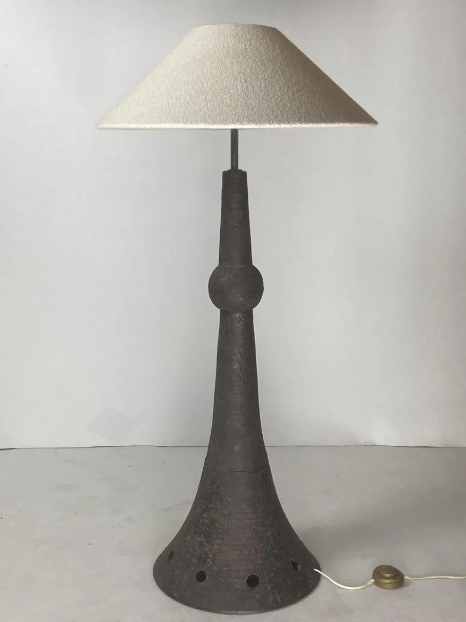 Clearance Pamono Dutch Brutalist Wabi Sabi Bouclé & Ceramic Floor Lamp, 1960s