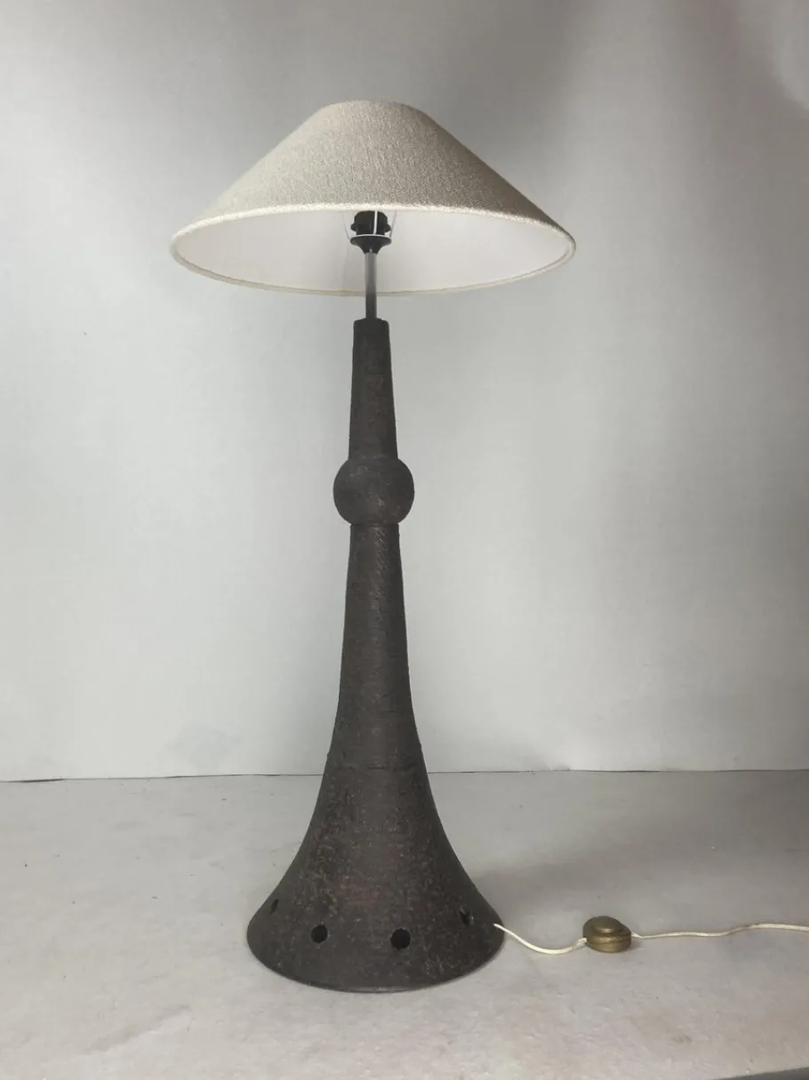 Clearance Pamono Dutch Brutalist Wabi Sabi Bouclé & Ceramic Floor Lamp, 1960s