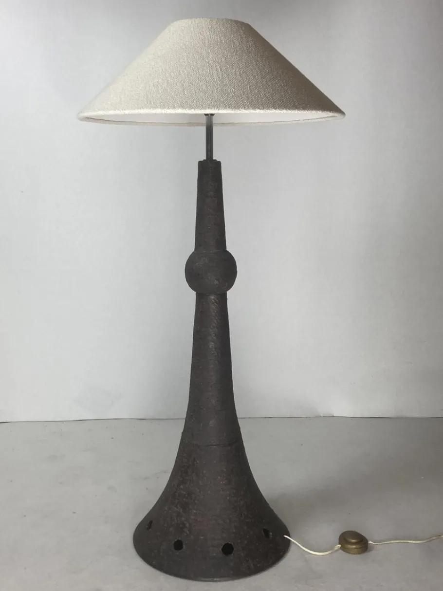 Clearance Pamono Dutch Brutalist Wabi Sabi Bouclé & Ceramic Floor Lamp, 1960s