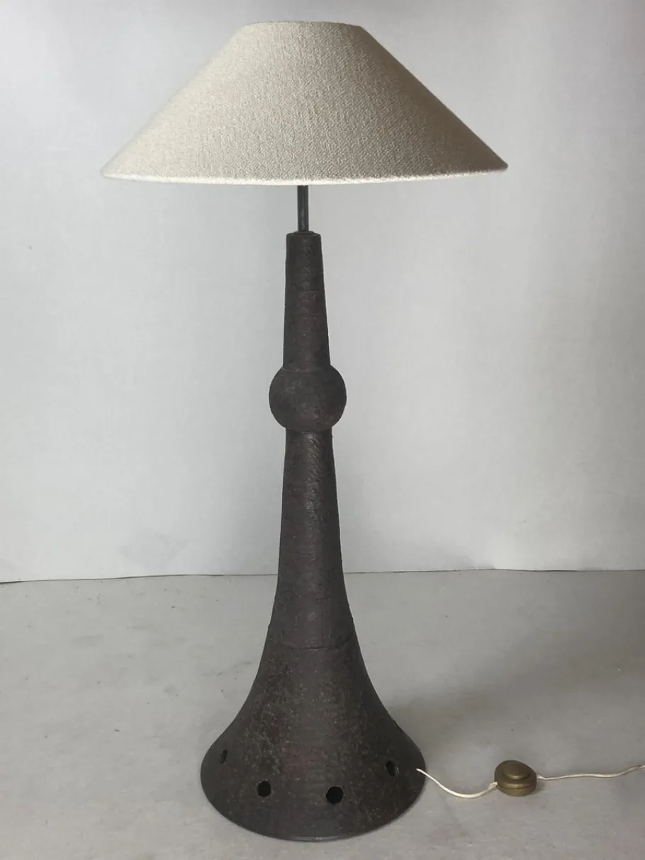 Clearance Pamono Dutch Brutalist Wabi Sabi Bouclé & Ceramic Floor Lamp, 1960s