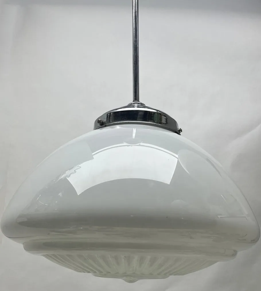 Online Pamono Dutch Pendant Stem Lamp with a Globular Opaline Shade from Phillips, 1930s