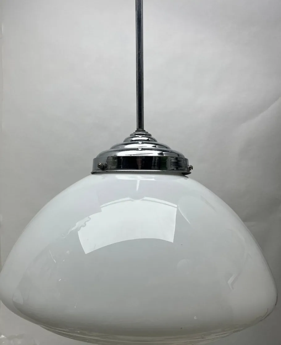 Online Pamono Dutch Pendant Stem Lamp with a Globular Opaline Shade from Phillips, 1930s