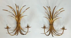 New Pamono Ear of Wheat Wall Lights in Gilded Metal from Coco Chanel, Set of 2