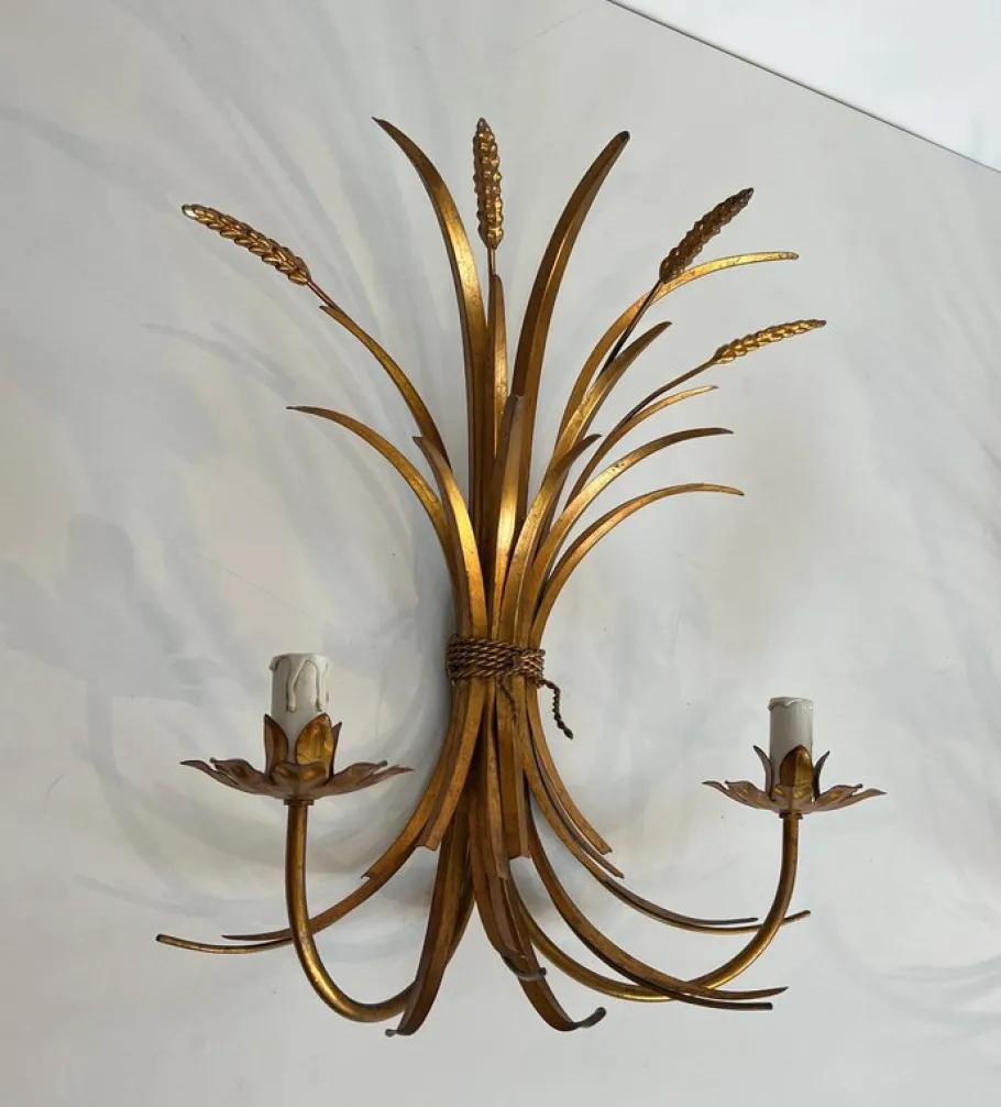 New Pamono Ear of Wheat Wall Lights in Gilded Metal from Coco Chanel, Set of 2