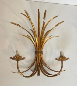 New Pamono Ear of Wheat Wall Lights in Gilded Metal from Coco Chanel, Set of 2