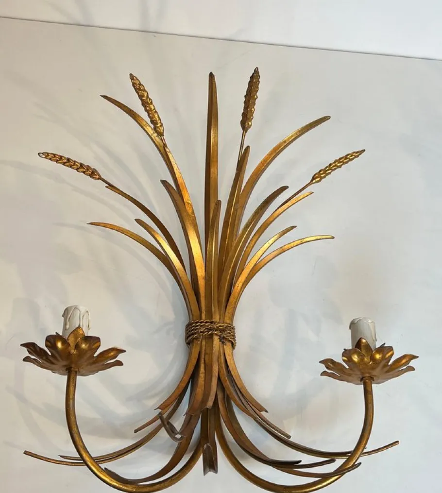 New Pamono Ear of Wheat Wall Lights in Gilded Metal from Coco Chanel, Set of 2