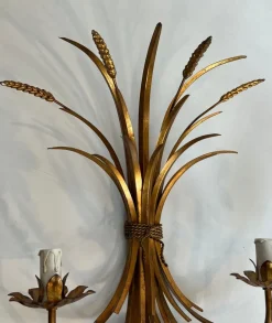 New Pamono Ear of Wheat Wall Lights in Gilded Metal from Coco Chanel, Set of 2