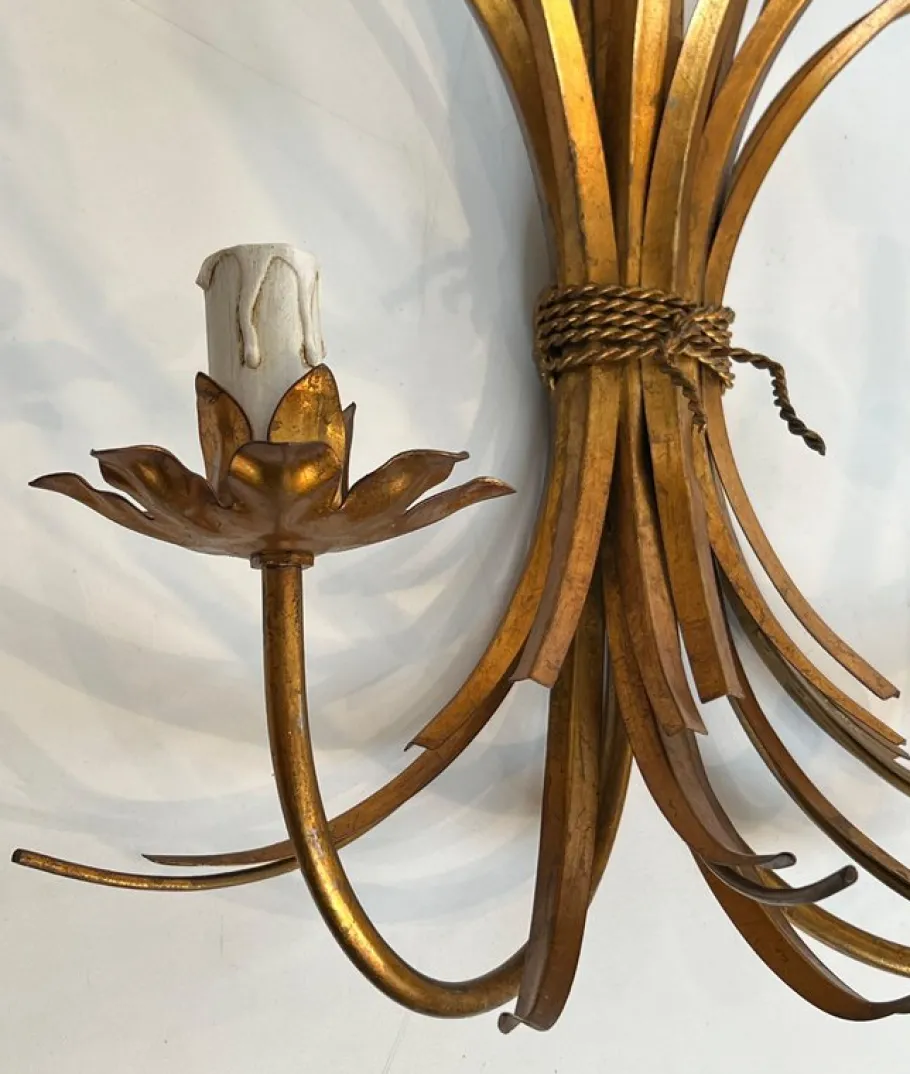 New Pamono Ear of Wheat Wall Lights in Gilded Metal from Coco Chanel, Set of 2