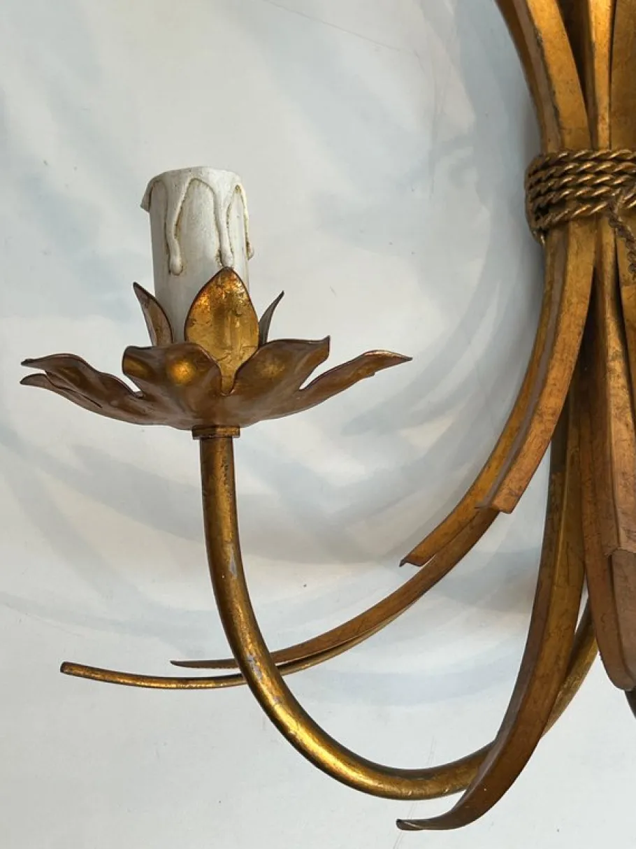 New Pamono Ear of Wheat Wall Lights in Gilded Metal from Coco Chanel, Set of 2