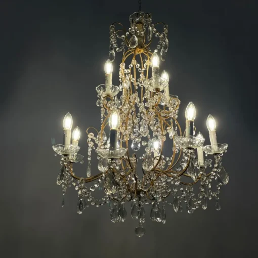 Best Pamono Early 20th Century Italian Glass Drop Chandelier with Brass Structure, 1900s