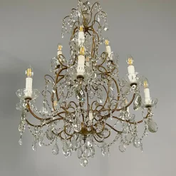 Best Pamono Early 20th Century Italian Glass Drop Chandelier with Brass Structure, 1900s
