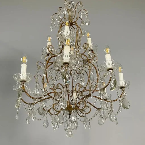 Best Pamono Early 20th Century Italian Glass Drop Chandelier with Brass Structure, 1900s