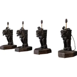 Sale Pamono Ebonised Carved Winged Serpent Gargoyle Table Lamp, 19th Century