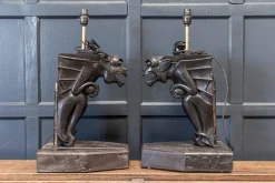 Sale Pamono Ebonised Carved Winged Serpent Gargoyle Table Lamp, 19th Century