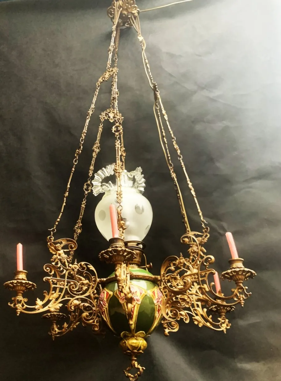 Clearance Pamono Electric and Candle Lamp, 1900s