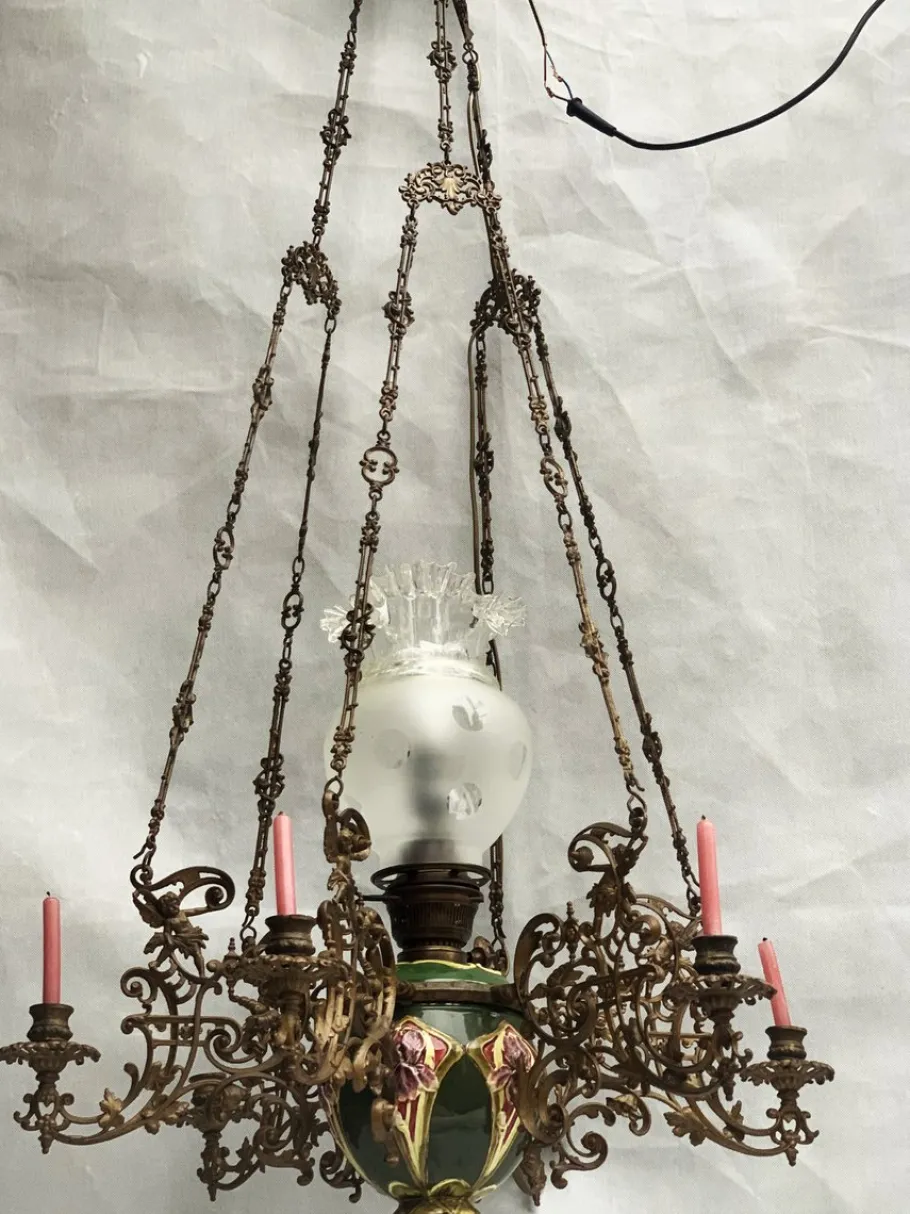 Clearance Pamono Electric and Candle Lamp, 1900s