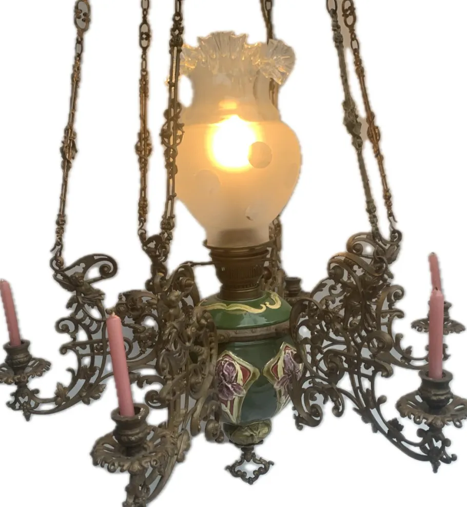 Clearance Pamono Electric and Candle Lamp, 1900s